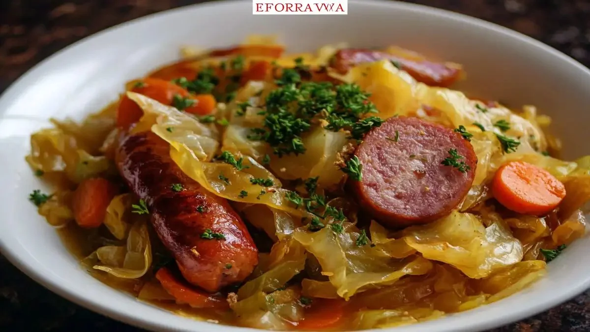 Chou braisé aux saucisses, plat savoureux et réconfortant.