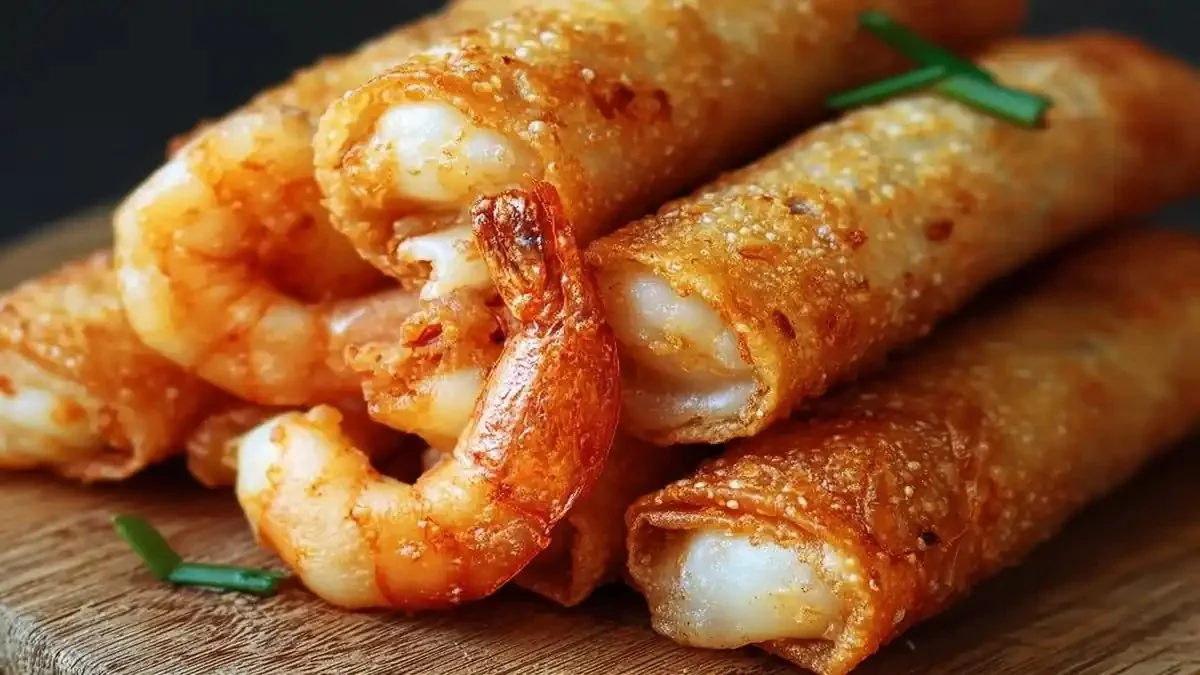 Cigares croustillants aux crevettes et à l'ail sur assiette appétissante