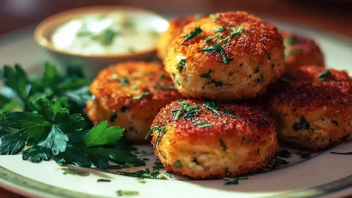Recette de croquettes de thon aux herbes fraîches servies sur une assiette.