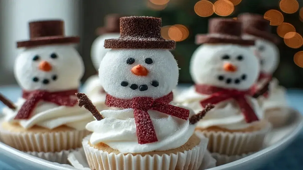 Cupcakes Bonhommes de Neige décorés pour les fêtes d'hiver