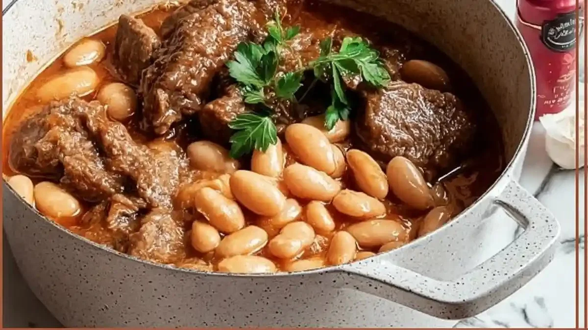 Plat de Loubia traditionnelle avec haricots blancs et épices.