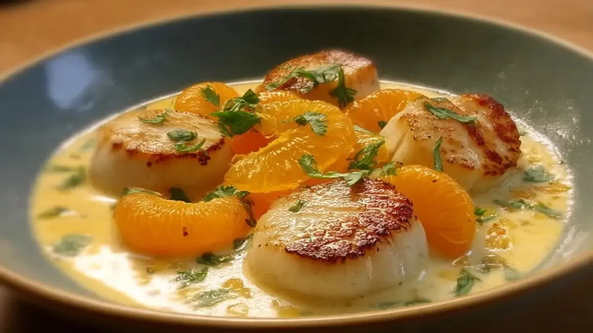 Noix de Saint Jacques et clémentines dans une sauce onctueuse, recette gourmande