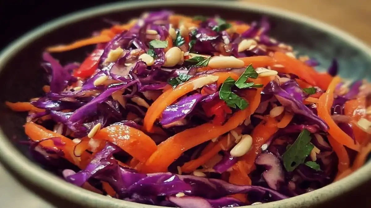 Salade de chou rouge avec carottes et radis noir, healthy et savoureuse.