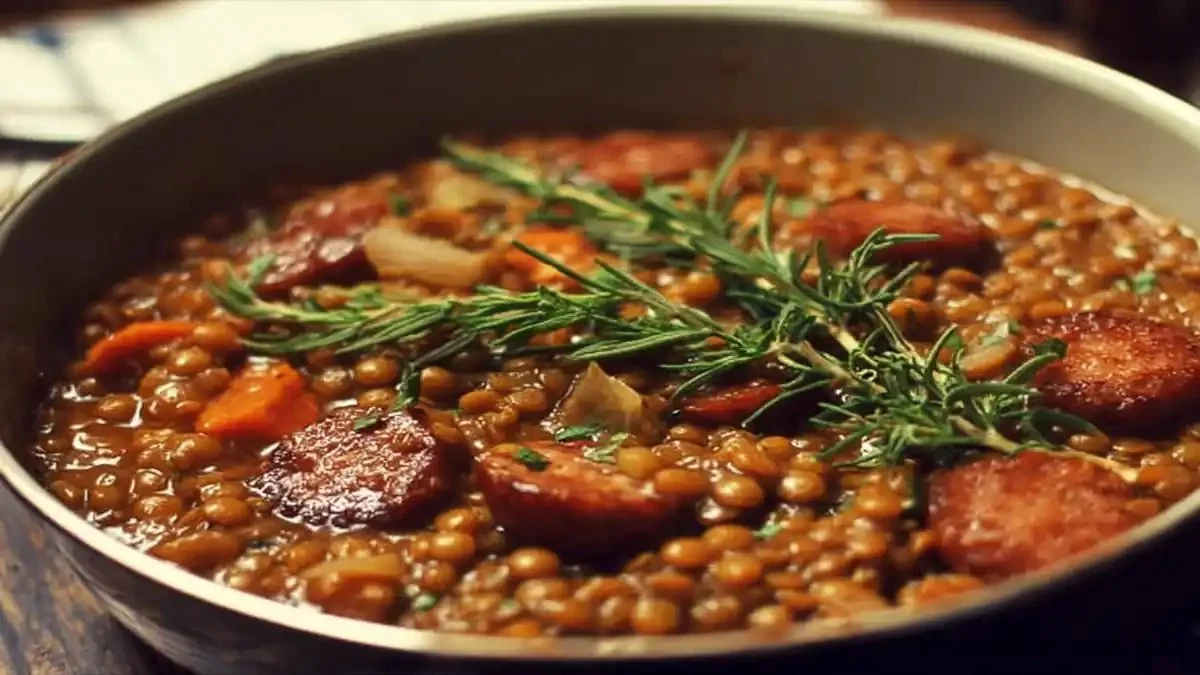 Saucisse Lentilles cuisinées au Cookeo dans un plat savoureux