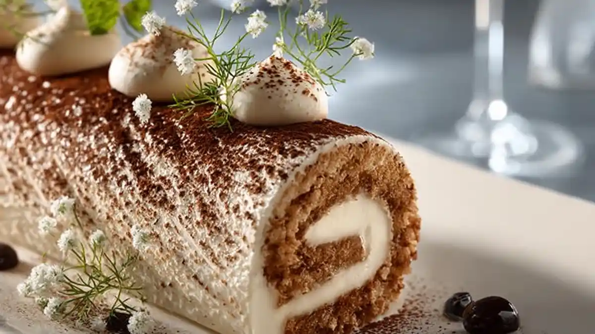 Buche de Noel, dessert traditionnel de Noël au chocolat et crème
