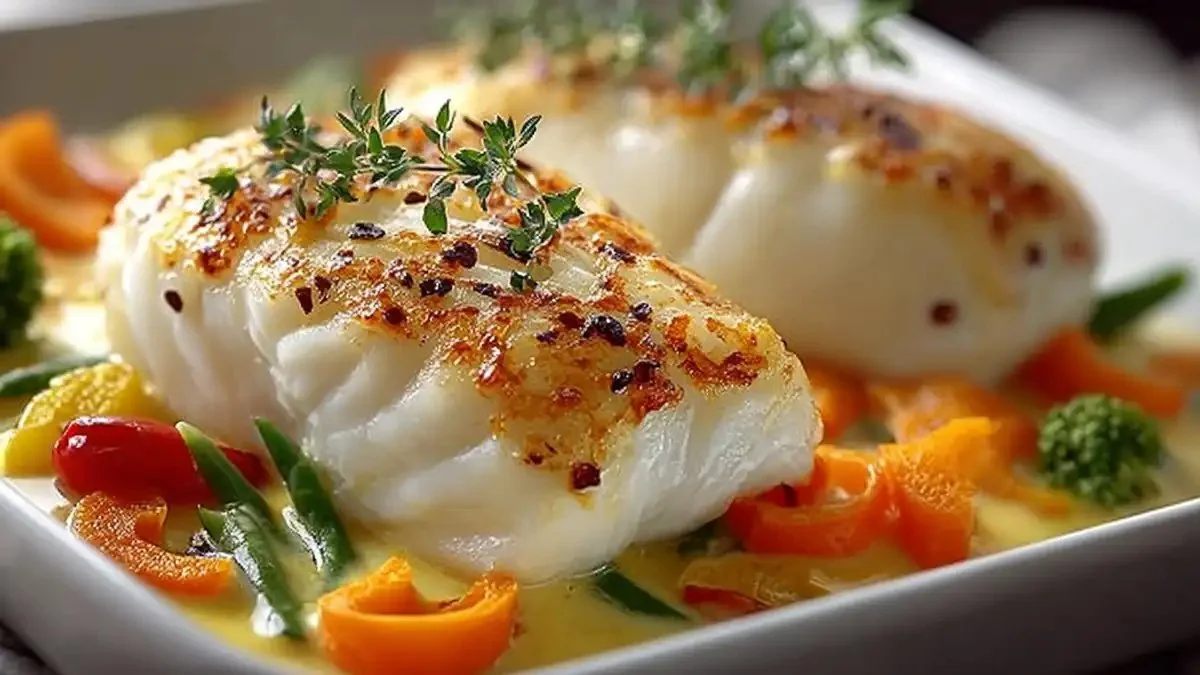 Cabillaud en sauce crémeuse avec légumes