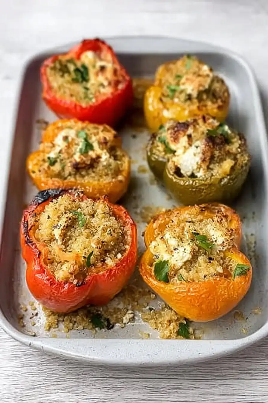 Poivrons farcis au quinoa, légumes et feta