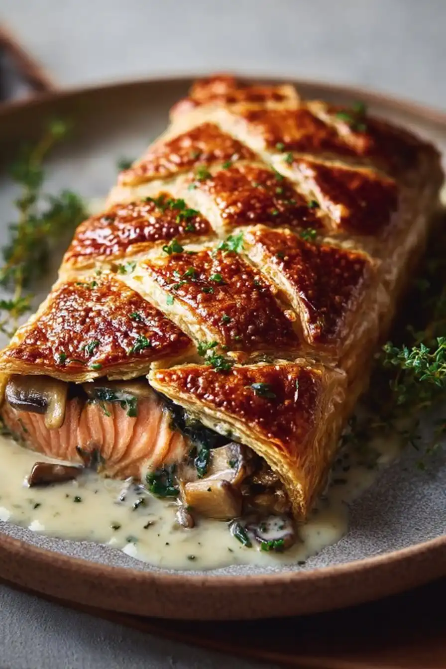 Saumon Wellington aux Fines Herbes et Crème de Champignons