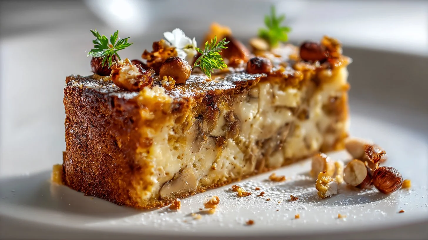 Recette de cake aux champignons, Comté et noisettes, plat savoureux et délicieux.