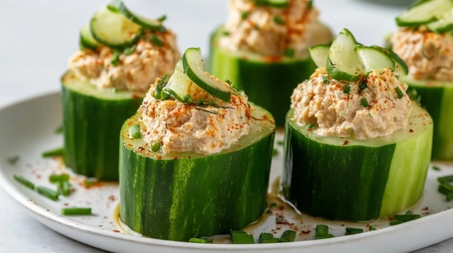 Concombres farcis au thon et fromage léger, une tartinade fraîche et simple