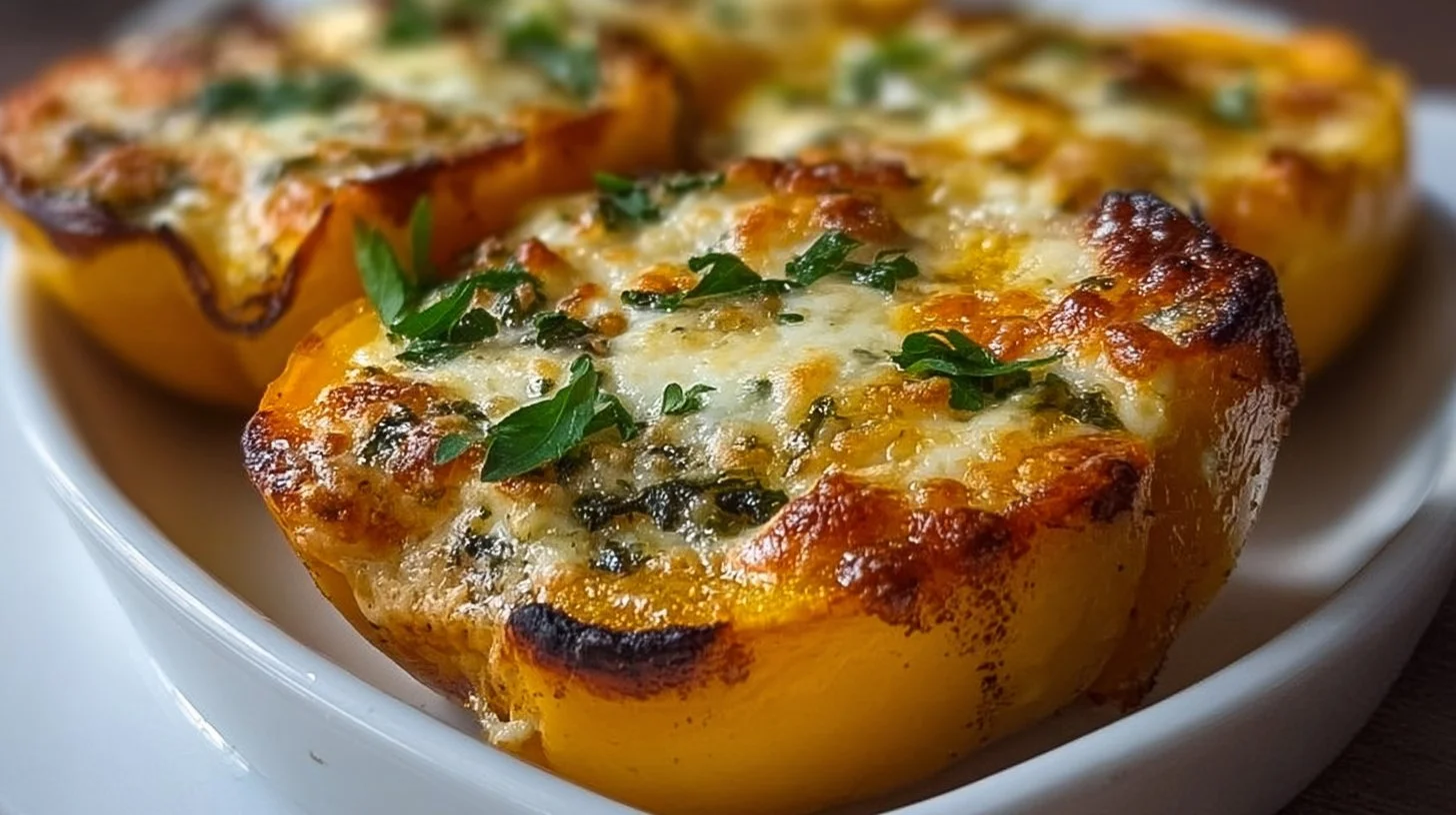Courge musquée farcie au fromage, un plat végétarien coloré et savoureux.
