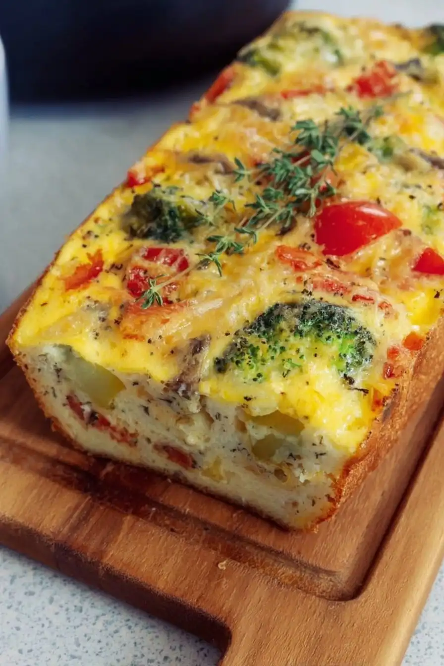 Recette : Omelette aux légumes dans un moule à pain.