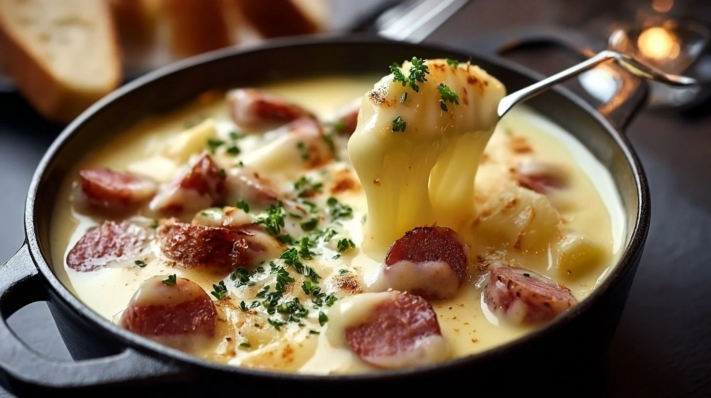 Fondue d’endives aux saucisses fumées