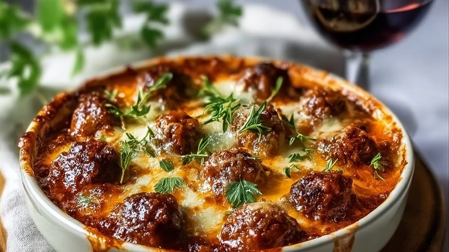 Gratin meatballs dorés et savoureux, parfaits pour un dîner délicieux.