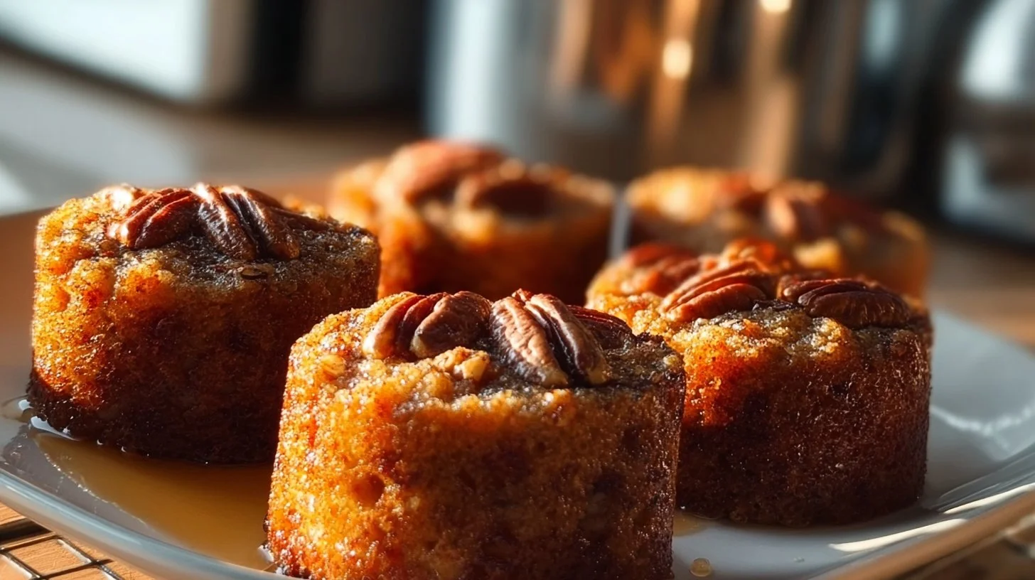 Mini cakes aux pacanes et sirop d'érable sur une assiette