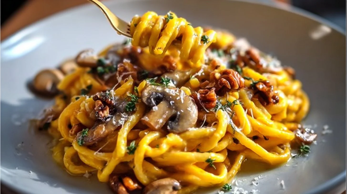 Pâtes crémeuses à la courge butternut et noix grillées pour une cuisine healthy vegan