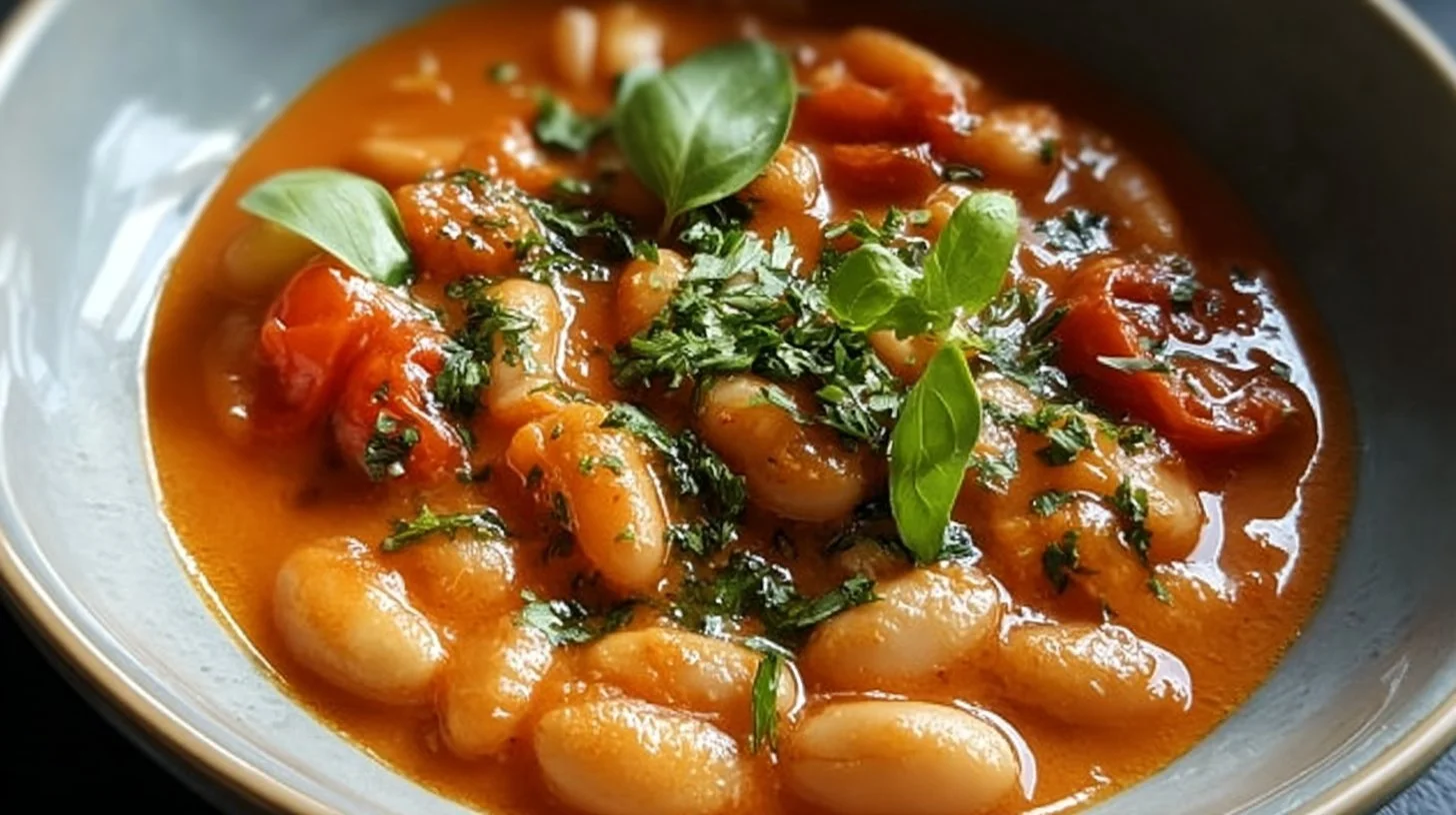 Ragoût crémeux de tomates et de haricots blancs dans un bol