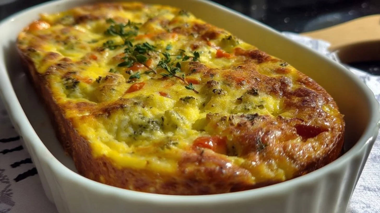 Recette : Omelette aux légumes dans un moule à pain.