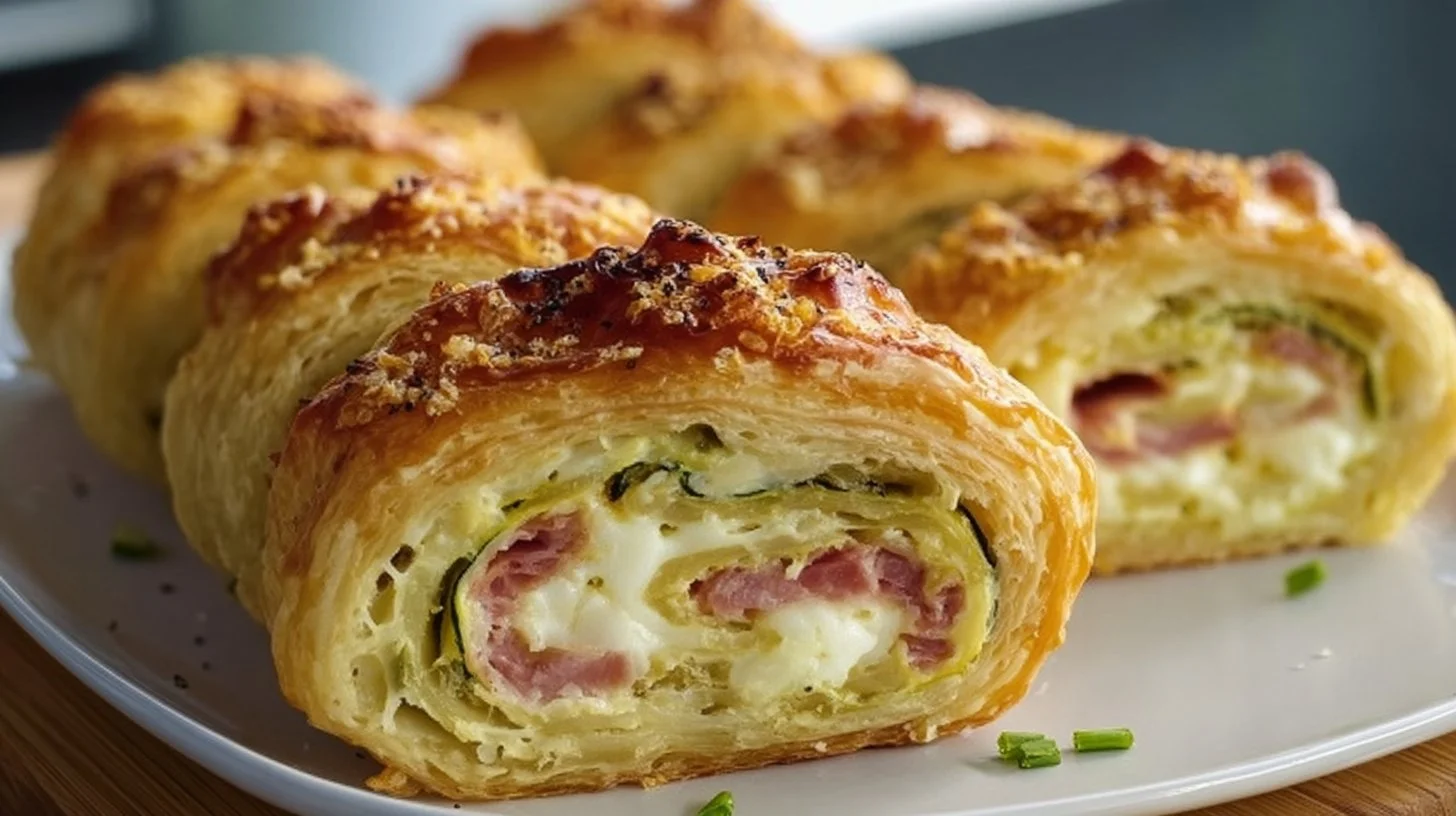 Roulé feuilleté aux courgettes et jambon, plat délicieux et appétissant
