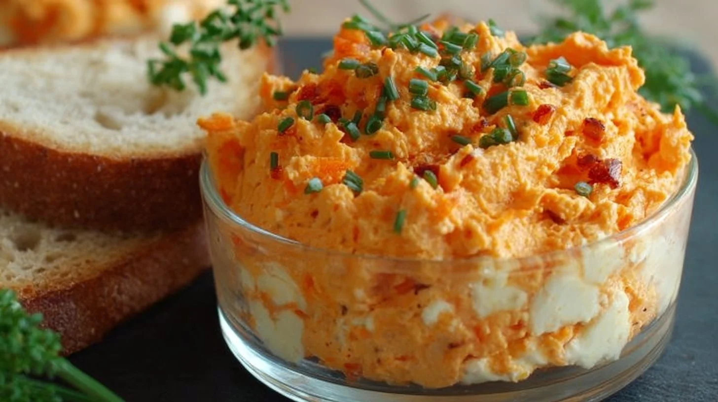 Tartinade fraîche aux carottes et fromage sur du pain croustillant