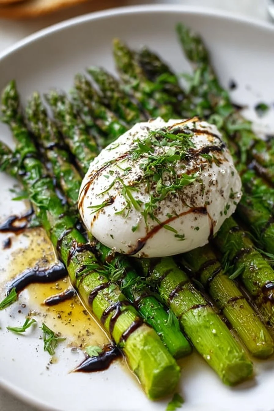 Grilled Asparagus with Burrata and Balsamic Vinaigrette