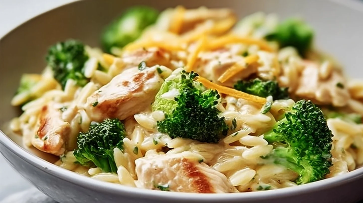 Orzo crémeux au poulet et brocoli : un plat familial simple
