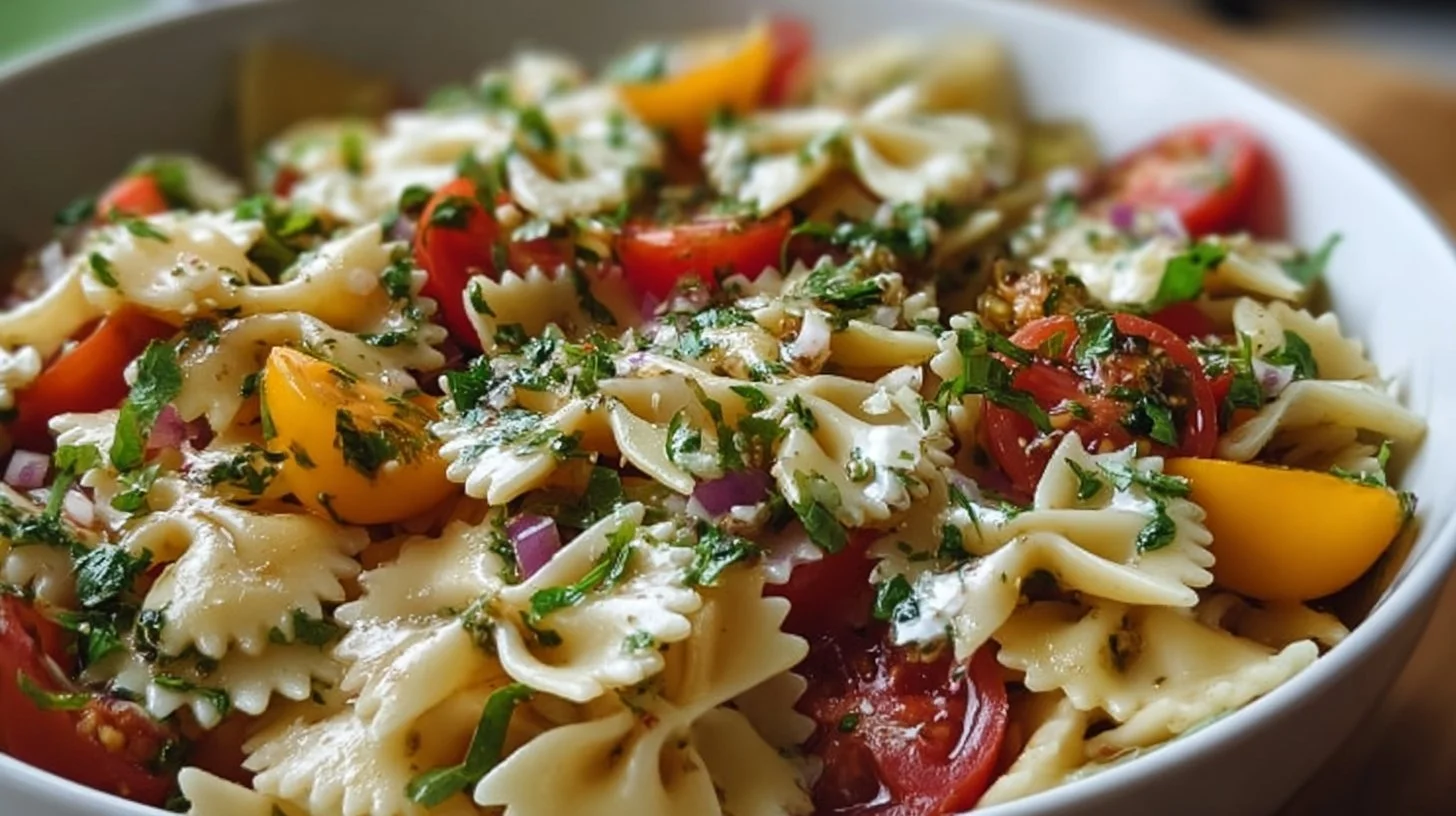 Salade de pâtes en nœuds colorée