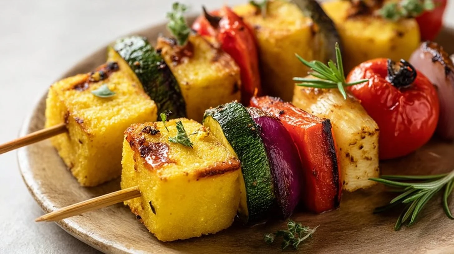 Brochettes de polenta et légumes grillés : Une recette gourmande et colorée à partager !
