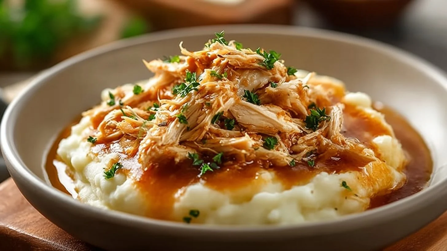Sauce au poulet effiloché et purée de pommes de terre : un délice réconfortant pour toute la famille