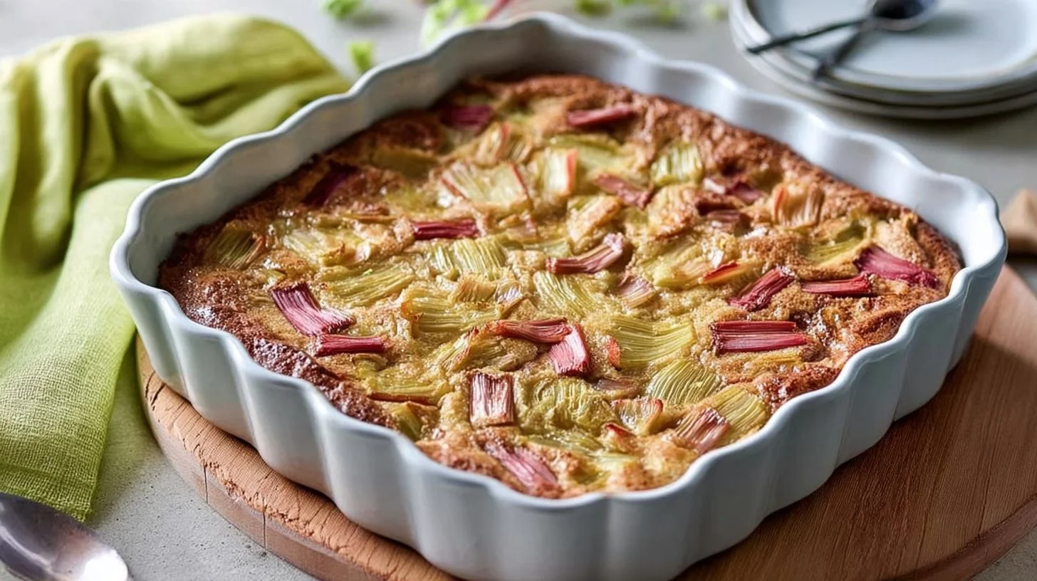 Clafoutis à la rhubarbe, vanille et amande : une gourmandise crémeuse et fruitée à partager