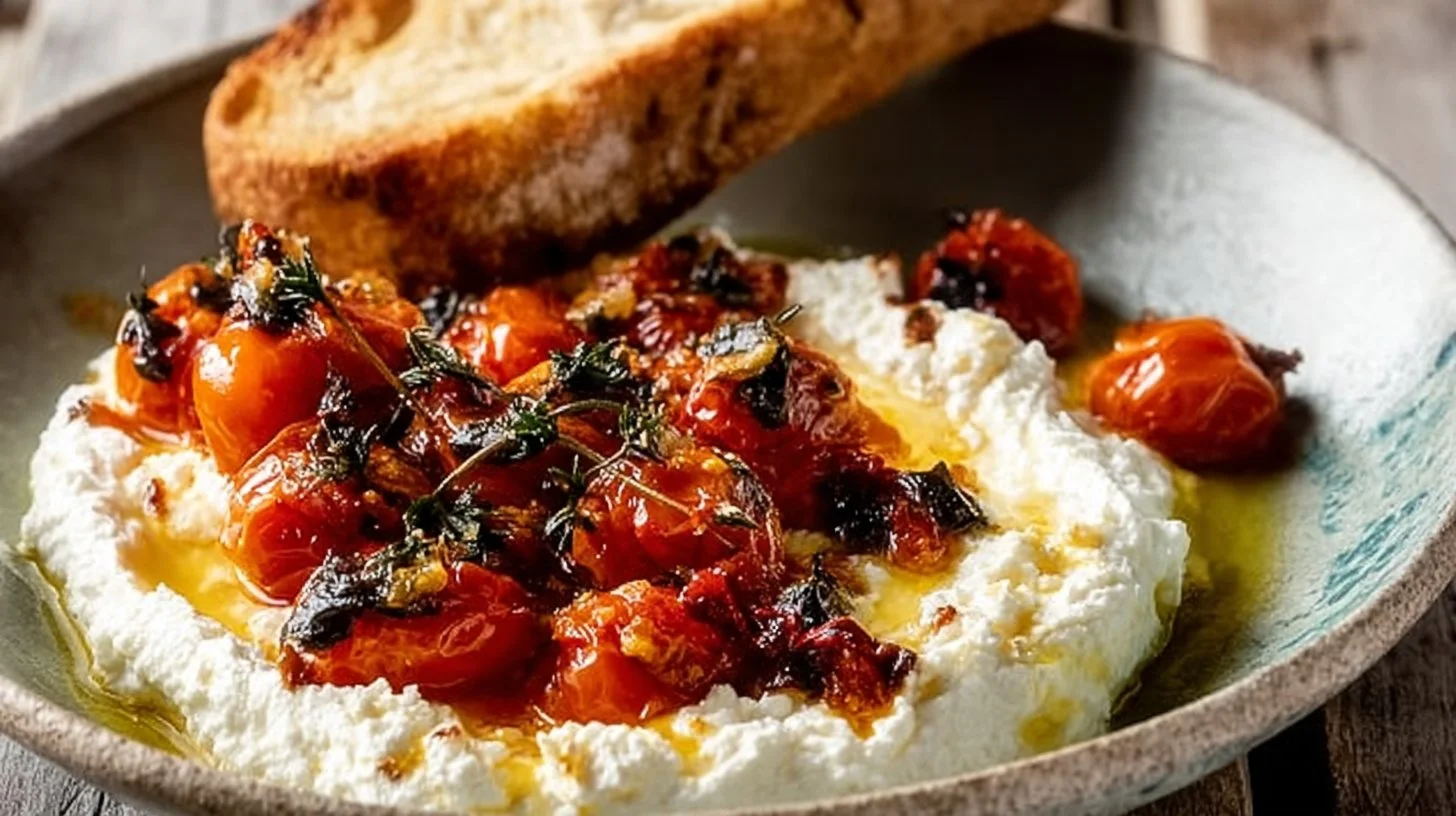 Crème de Féta Citronnée avec Tomates Cerises Rôties