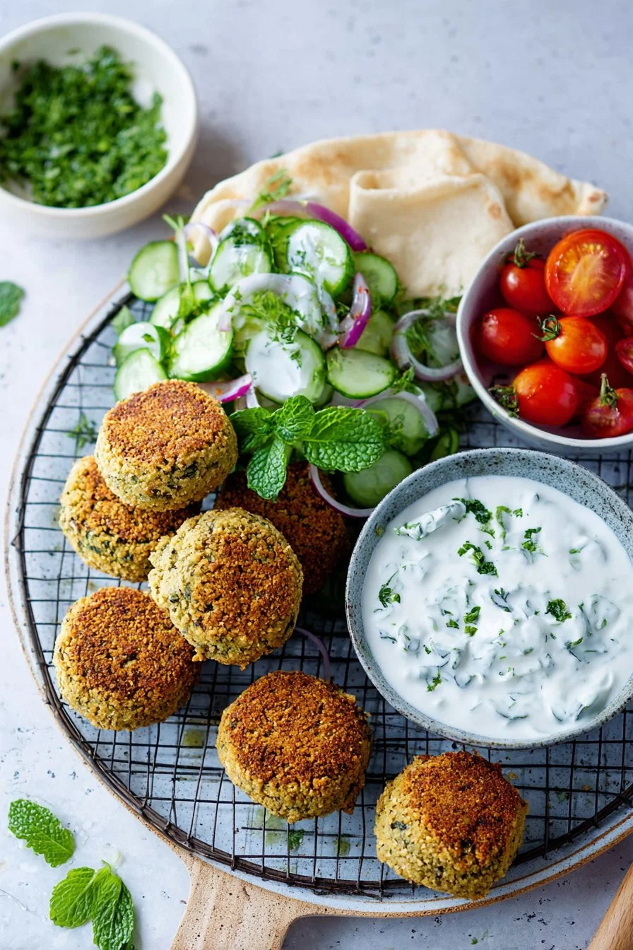 Falafels au four avec sauce au yaourt et aux herbes